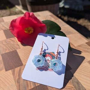 Blue Glitter Flower Earrings